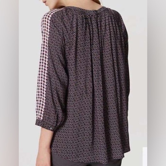 Loft Mixed Geo Peasant Blouse Brown Tile Floral -  size medium - Picture 3 of 16